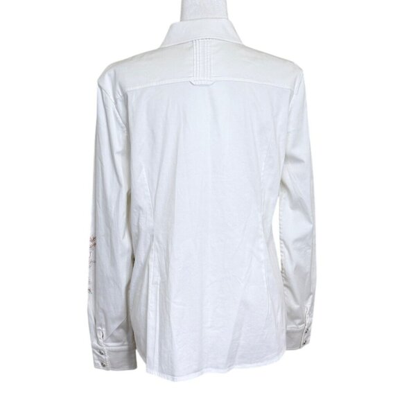 St. John Sport Button-Up Shirt Embroidered Floral Detail Top White Womens Size L - Picture 4 of 9